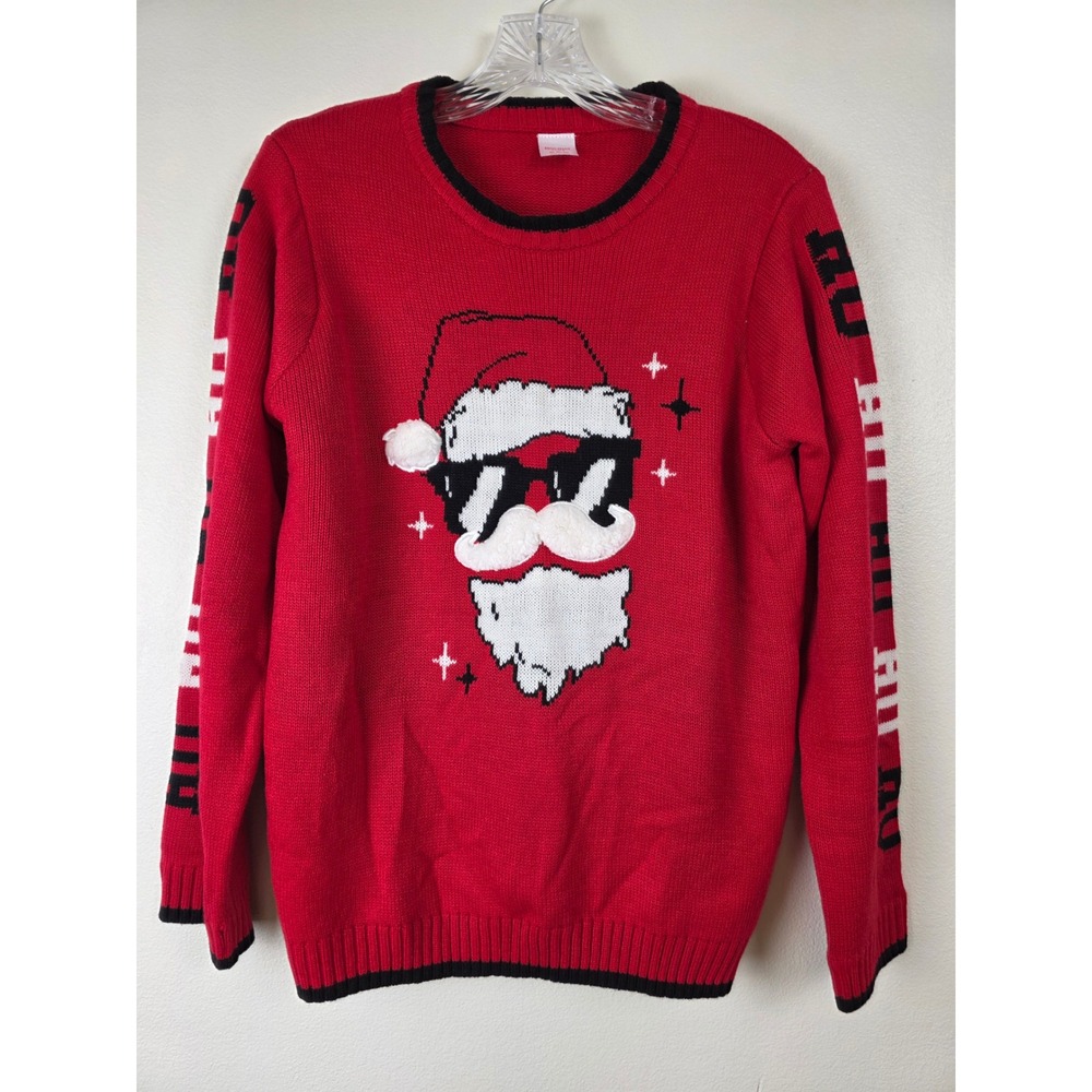 Holiday Time Christmas Sweater Unisex XL‎ Red Santa Cool Sunglasses "Ho Ho Ho"